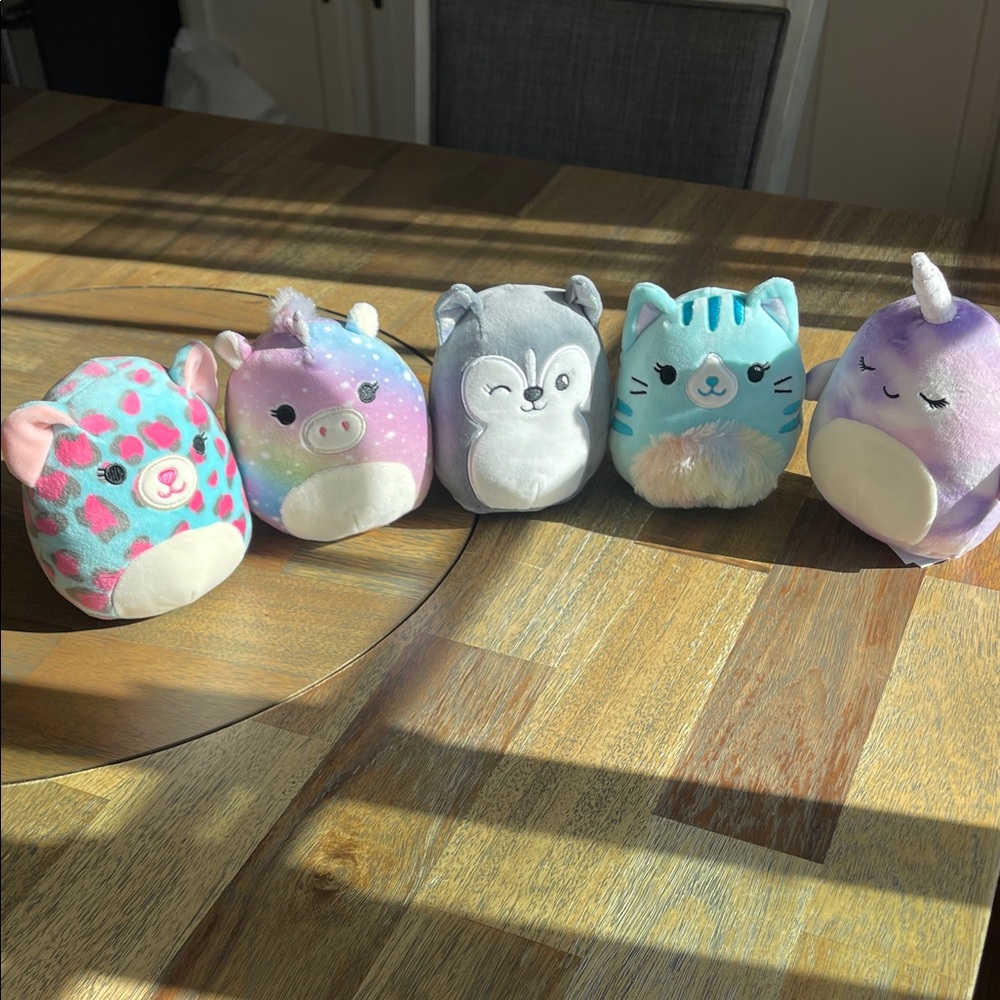 Squishmallows 5 Inch Stuffed Animal Plush Set Leopard Wolf Unicorn Narwhal Cat
